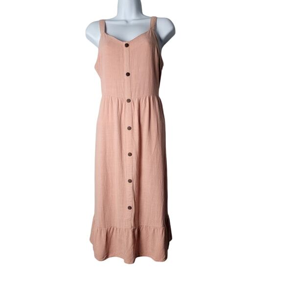 Monteau Linen Blend Button Front Dress M Pink Sleeveless Midi Boho Cottagecore - Picture 1 of 10